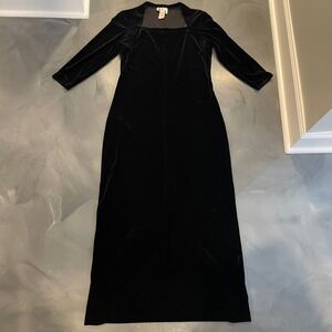 VTG RJ & Co Womens Black Velvet Long Sleeve Square Neck Maxi Dress 12 Whimsigoth